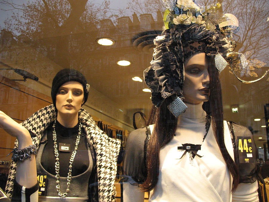 Paris Female Fashion Mannequin Window Art Wood Print by Kathy