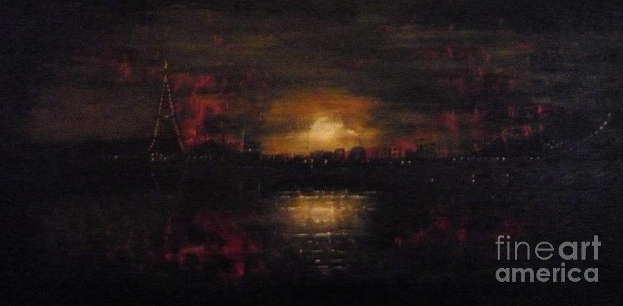 Paris Night Painting by Monika Shepherdson