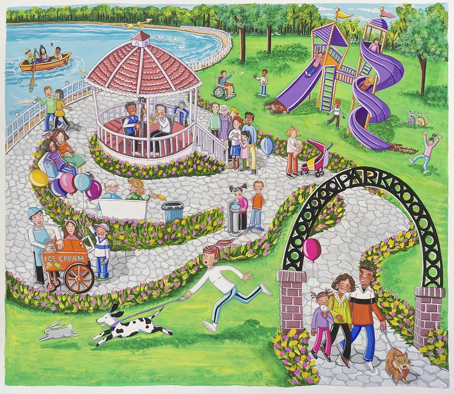 Развлечения 3 класс. Парк рисунок. Рисунок на тему парк аттракционов. Парк аттракционов иллюстрации для детей. Парк моей мечты.