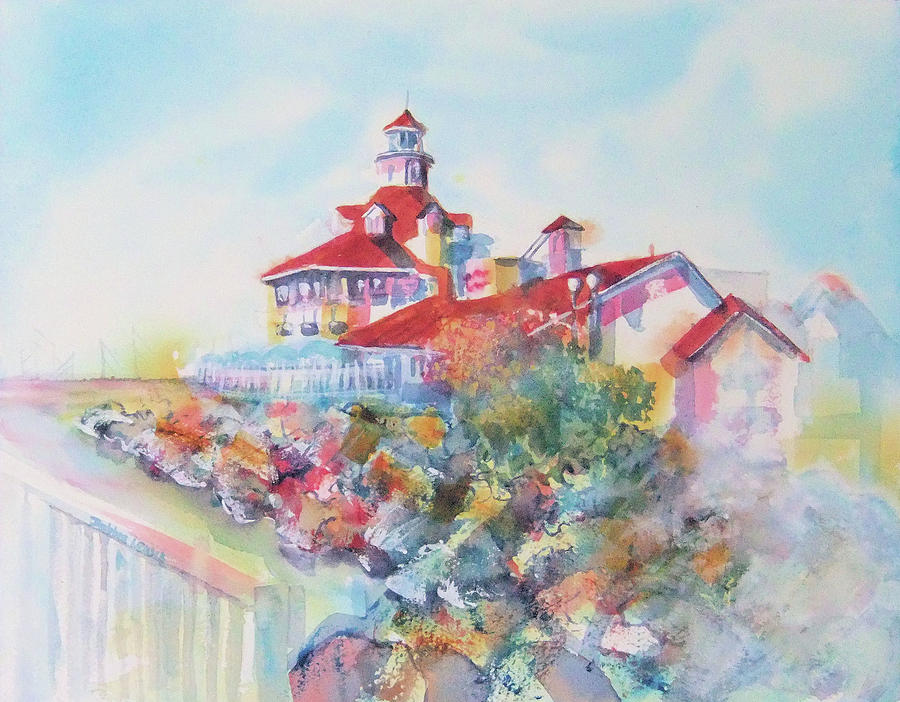Watercolor Landscape Painting - Party Time at Parkers Lighthouse by Debbie Lewis