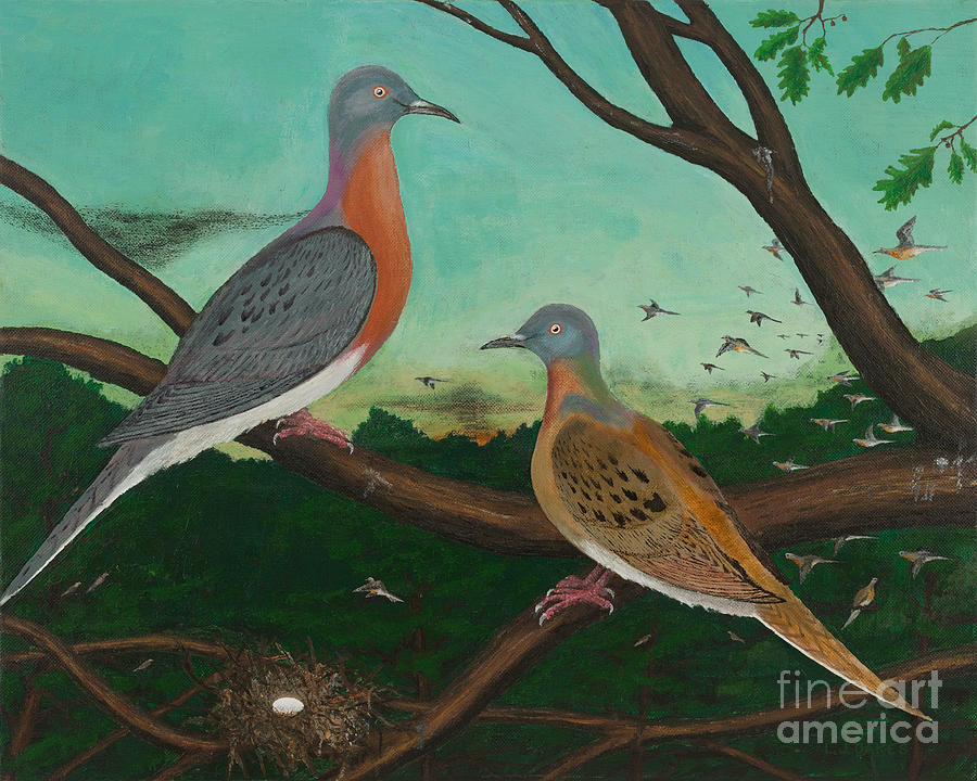 Passenger Pigeon Evening Flight Painting by L J Oakes
