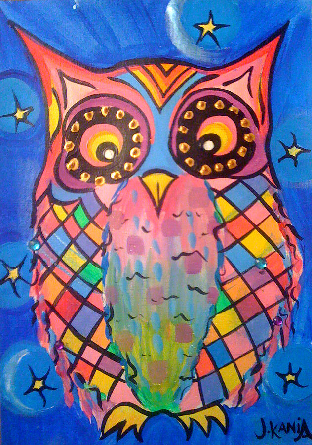 Patchwork Owl Painting by Jonathan Kania