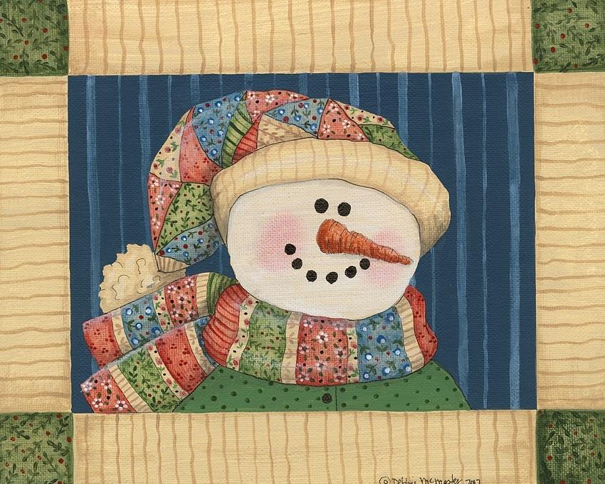 Patchwork Snowman Painting by Debbie McMaster