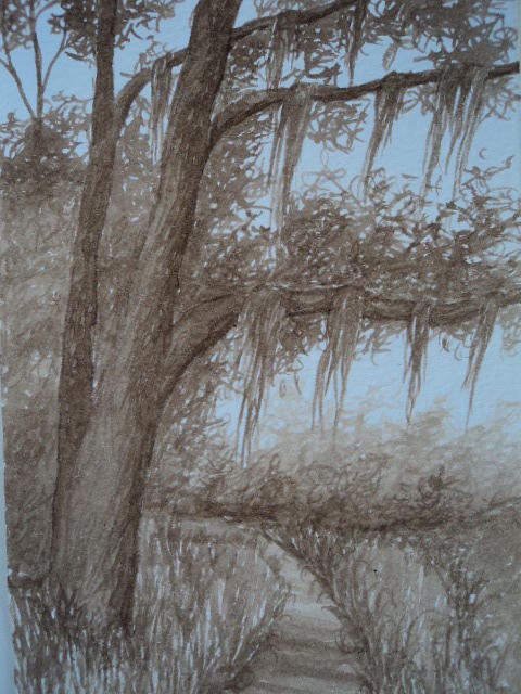 Tree Painting - Pathway in Sepia by Osee Koger