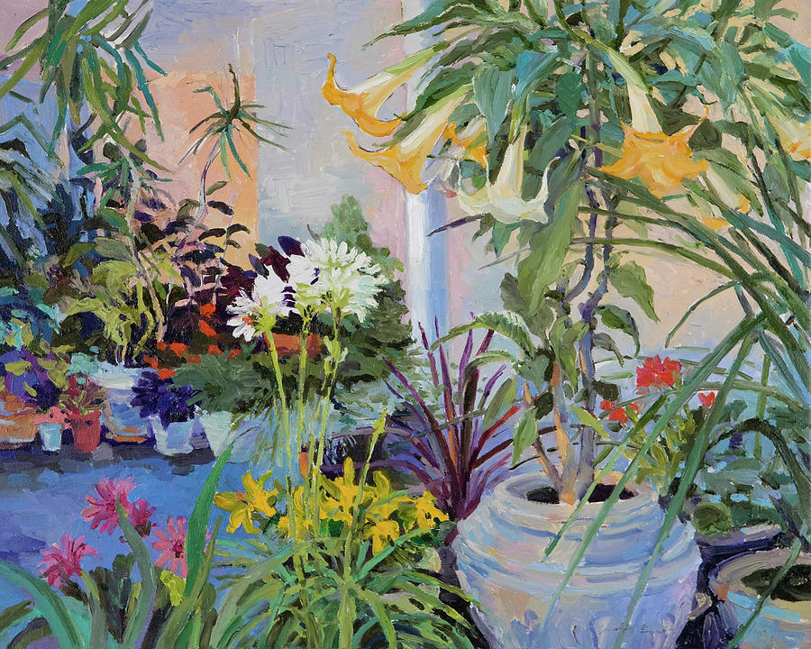 Patio with Flowers Painting by Judith Barath