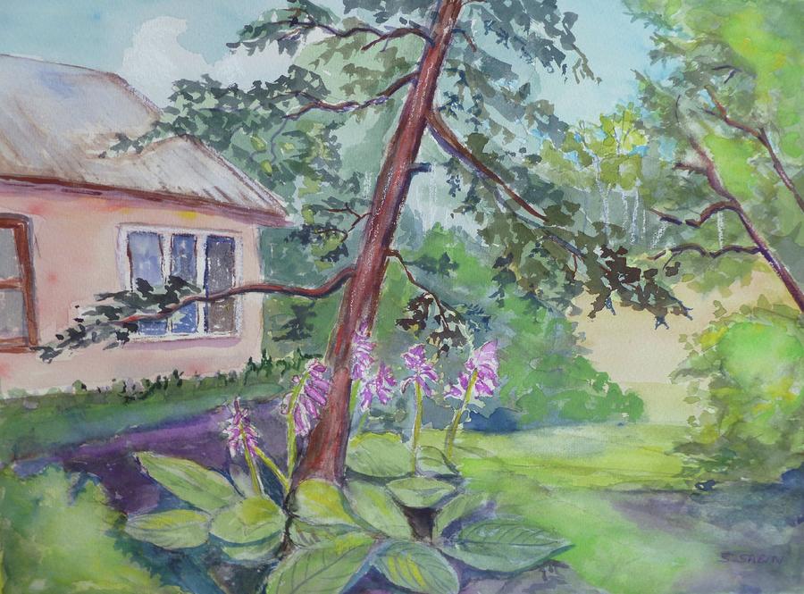 Pats garden with Hostas Painting by Saga Sabin