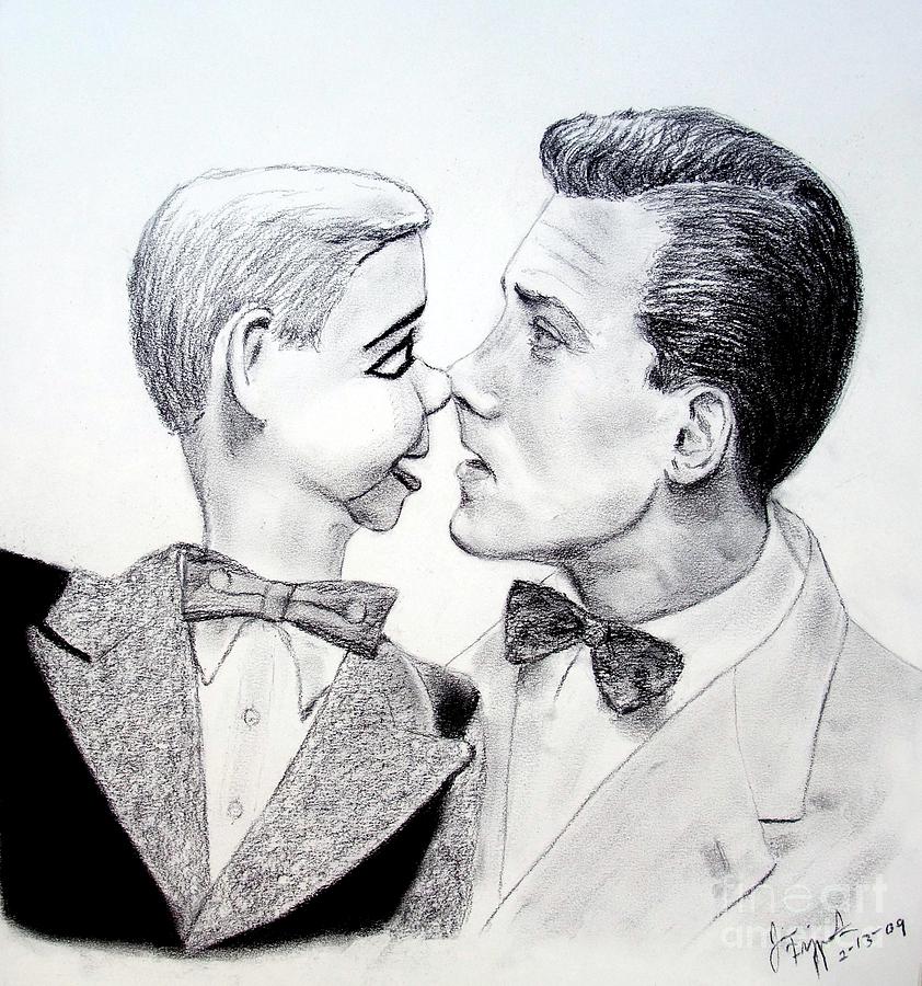 Movie Drawing - Paul Winchell and Ventriloquist Dummy Jerry Mahoney  by Jim Fitzpatrick