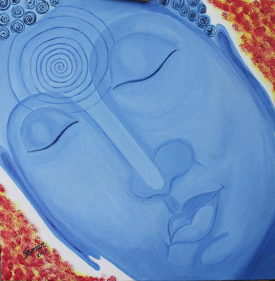 Portrait Painting - peaceful Budhdha by Saman Khan