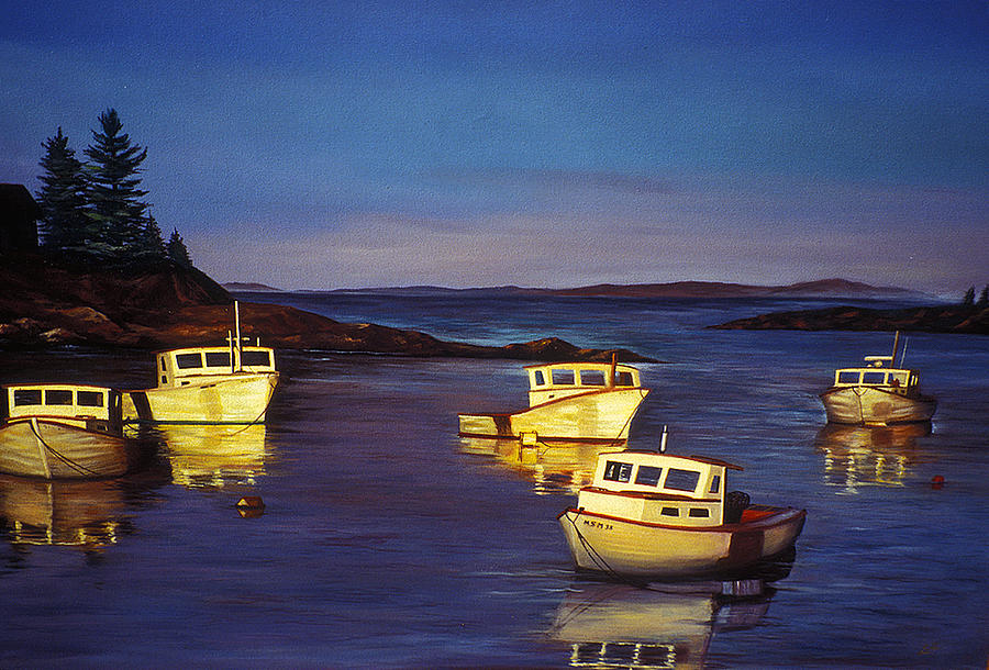 Fishing Boats Painting - Peaceful Morning  by Bobi Glenn