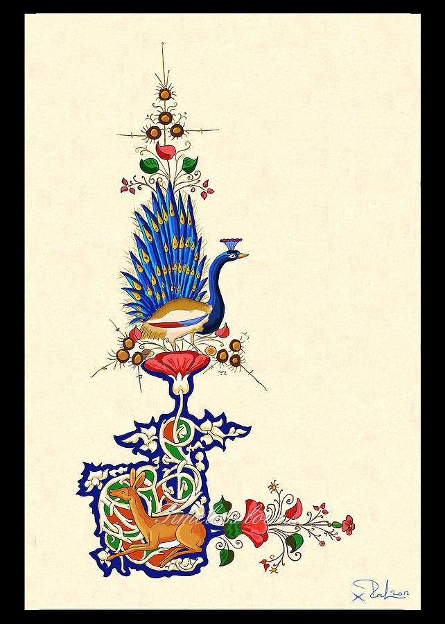 Peacock and Fawn 2  card Digital Art by Raffaella Lunelli