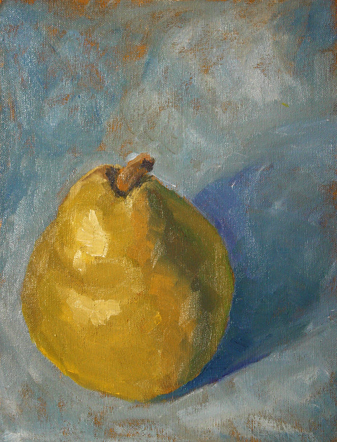 Pear Painting - Pear on Blue by Rachel Bochnia
