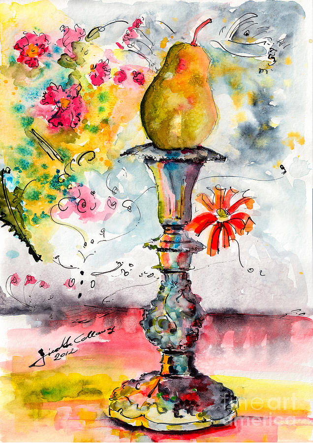 Pear On Candle Stick Painting by Ginette Callaway
