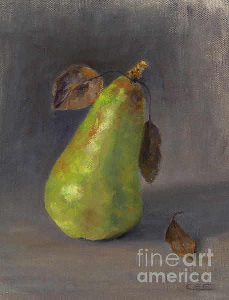 Still Life Painting - Pear with Leaves by Christa Eppinghaus