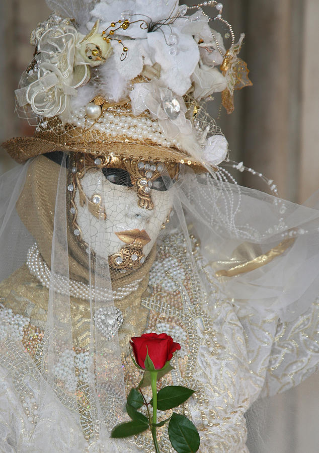 Portrait Photograph - Pearl Bride with Rose 2 by Donna Corless