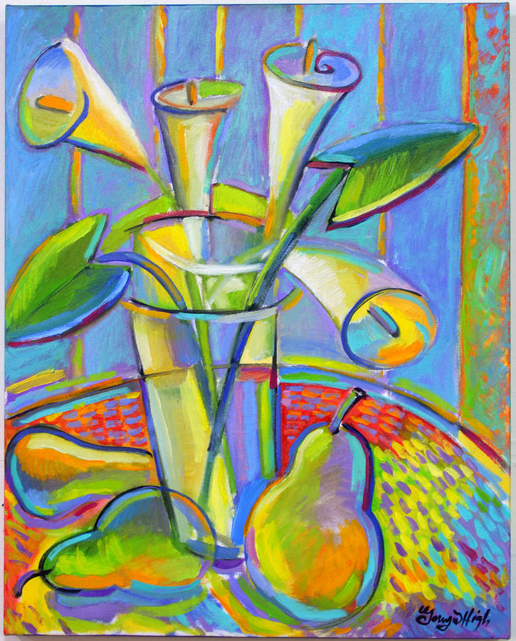 Pear Painting - Pears and Calla Lilies by Gerry High