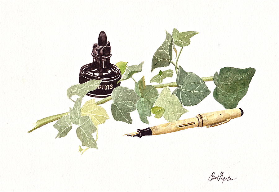 Pen Ink and Ivy Painting by Frank SantAgata