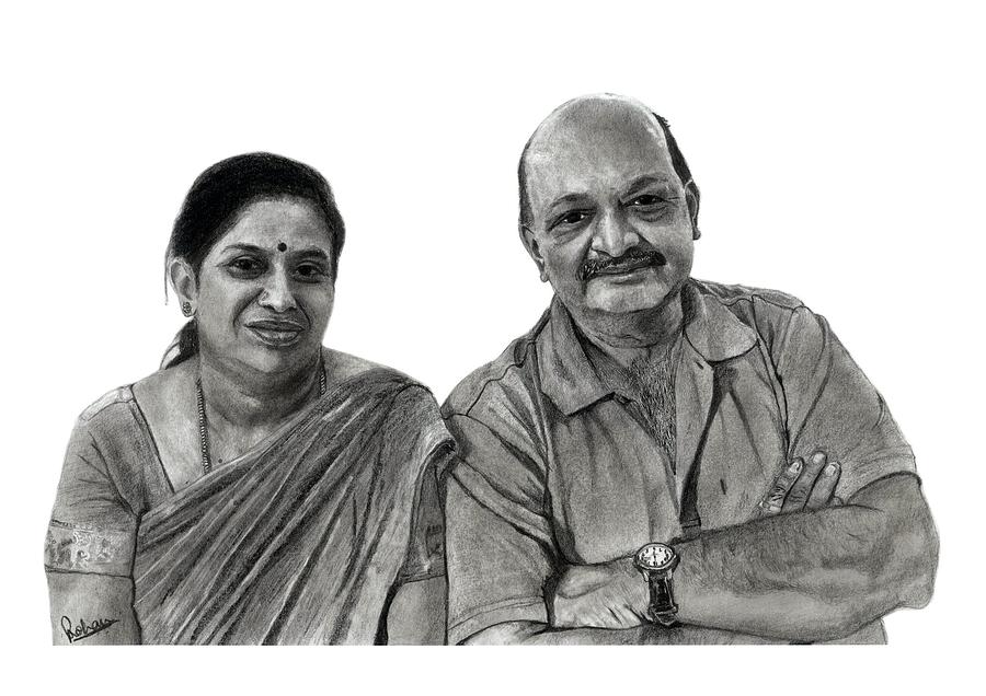 Pencil Drawing Of Mom And Dad Drawing by Rohan Abhijith Ramanuja