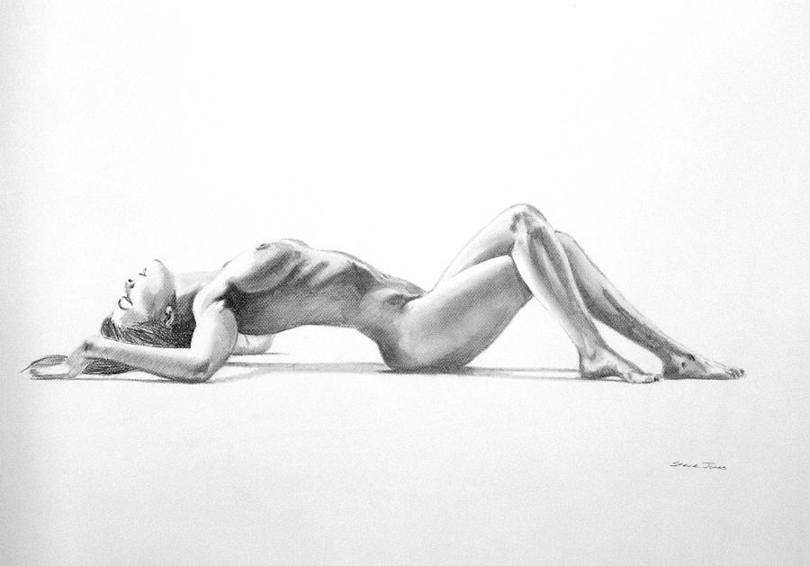 Original drawing female nude pencil sketch on watercolor