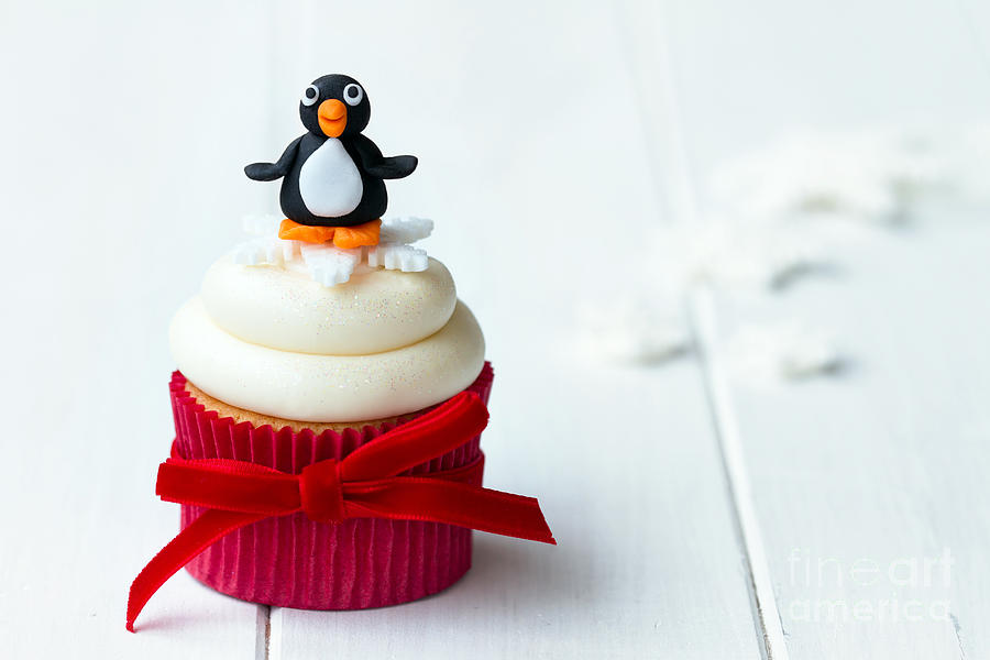 Christmas Photograph - Penguin cupcake by Ruth Black