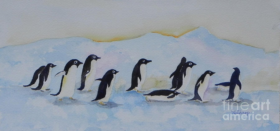 Marching Penguins Painting by Christine Lathrop