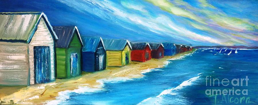 Peninsular Boatsheds Painting by Therese Alcorn