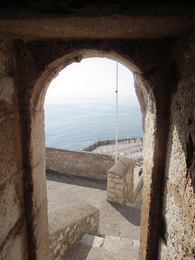 Peniscola Castle Arched Open Doorway Sea View At the Mediterranean in Spain Photograph by John Shiron