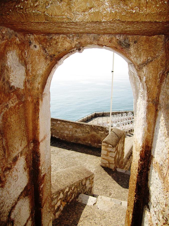 Peniscola Castle Arched Open Doorway Sea View II At the Mediterranean in Spain Photograph by John Shiron