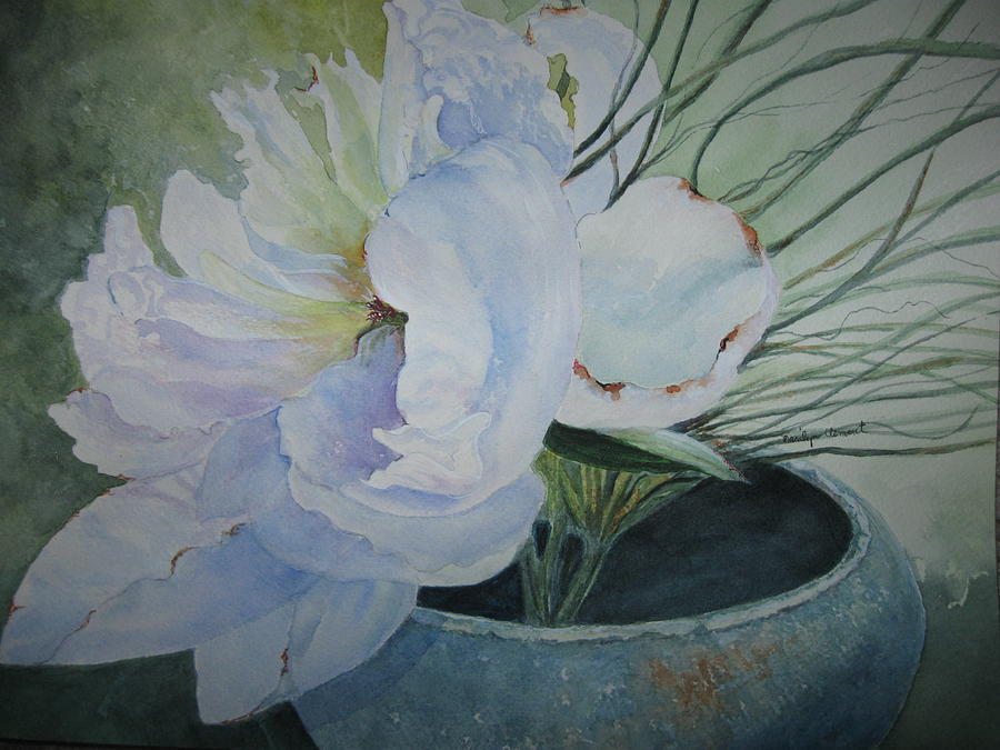 Peony and Grass Painting by Marilyn  Clement