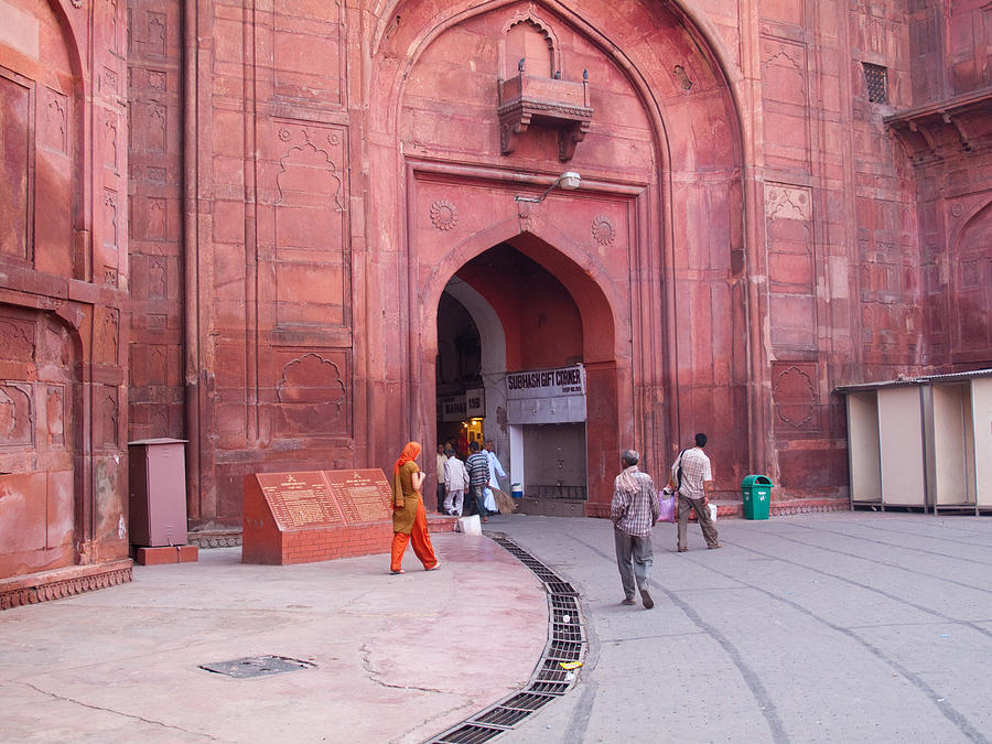 Architecture Photograph - People entering the entrance gate to the red colored Red Fort in New Delhi in India by Ashish Agarwal