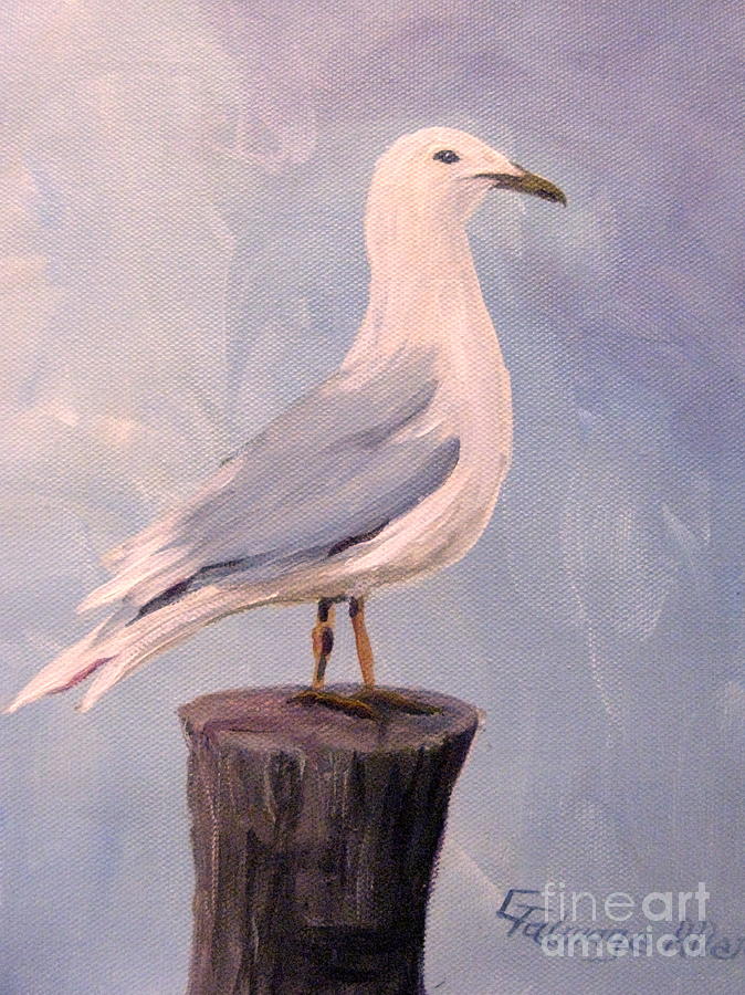 Perched Seagull Painting by Gretchen Allen