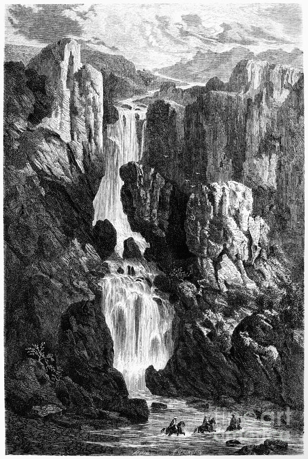PERU: WATERFALLS, 1869. The Ocobamba Gorge. Wood engraving from Voyage  travers lAmrique du Sud (Travels in South America) by Laurent Saint Cricq, Paris, 1869 Photograph by Granger