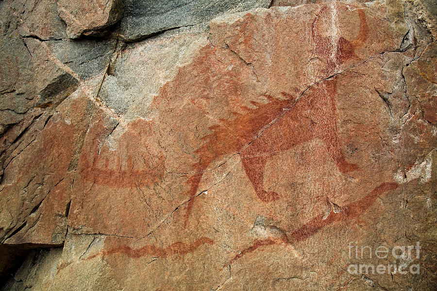 Agawa Photograph - Petroglyph At Agawa Rock by Ted Kinsman