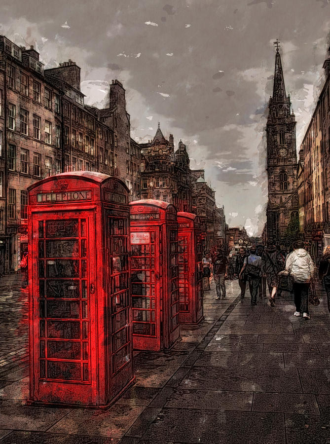 Edinburgh Digital Art - Phone Booths by Wade Aiken