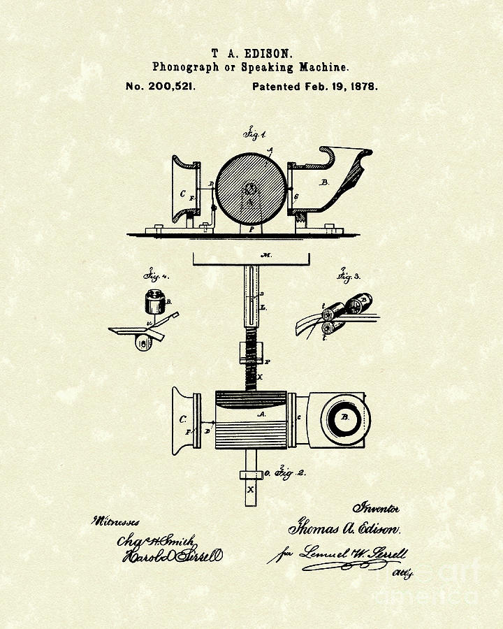 Phonograph 1878 Patent Art Drawing by Prior Art Design | Fine Art America