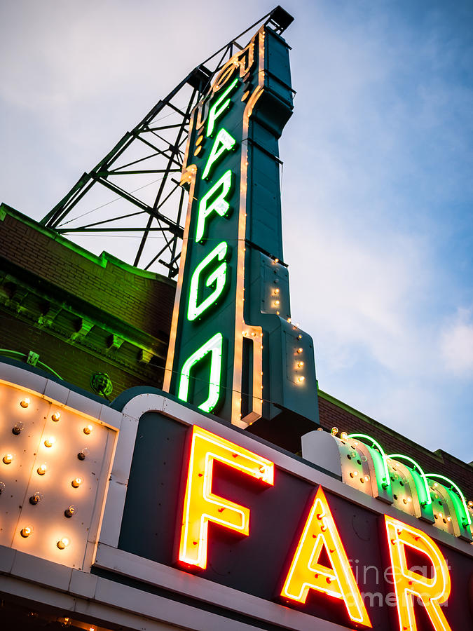 Sunset Photograph - Photo of Fargo Theater Marquee Sign at Night by Paul Velgos