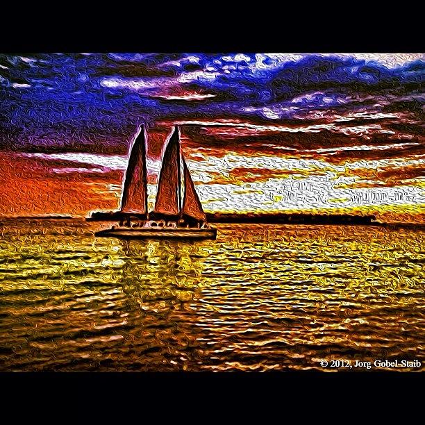 Sunset Photograph - Photo-paint: Key West Sunset Sailing by Jorg Gobel-Staib