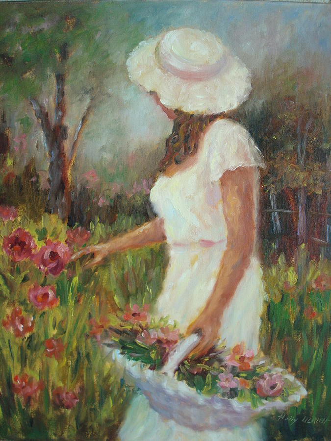 Picking Flowers Painting by Holly LaDue Ulrich