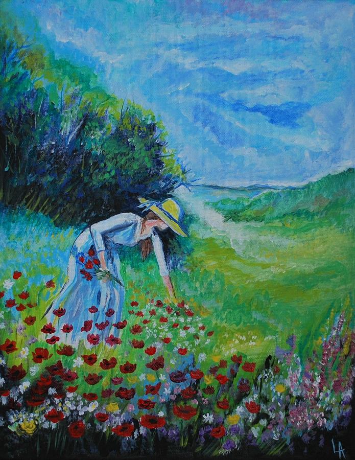 Picking Flowers Painting by Leslie Allen