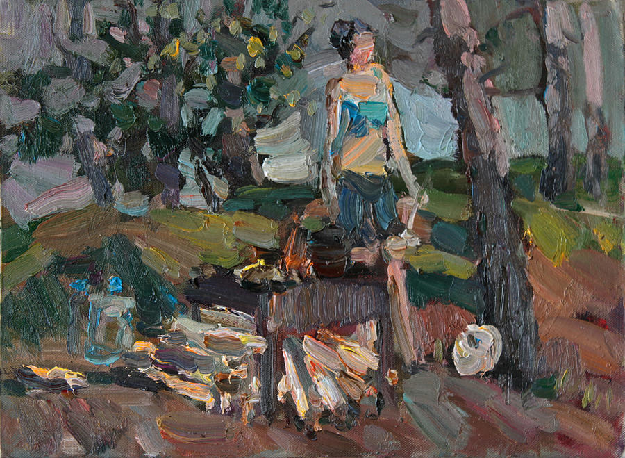 Picnic in the woods Painting by Juliya Zhukova