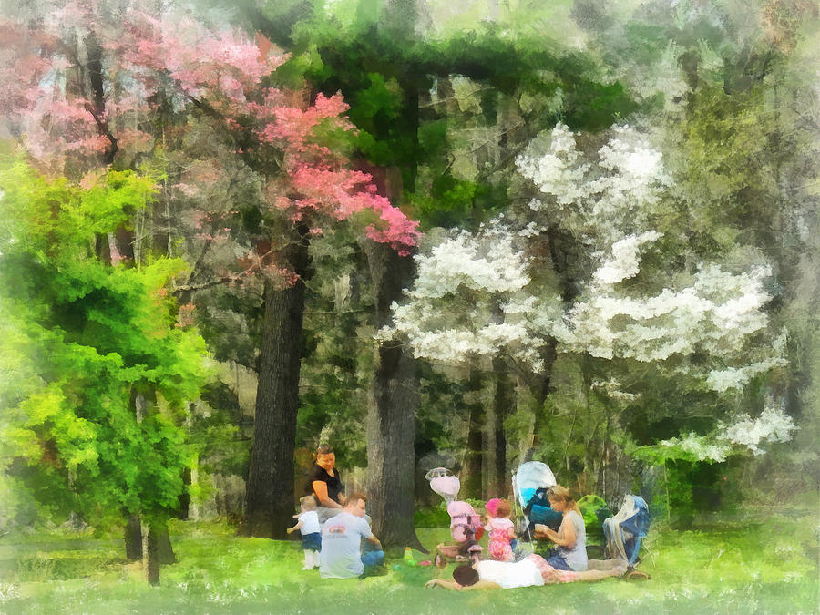 Spring Photograph - Picnic Under the Flowering Trees by Susan Savad