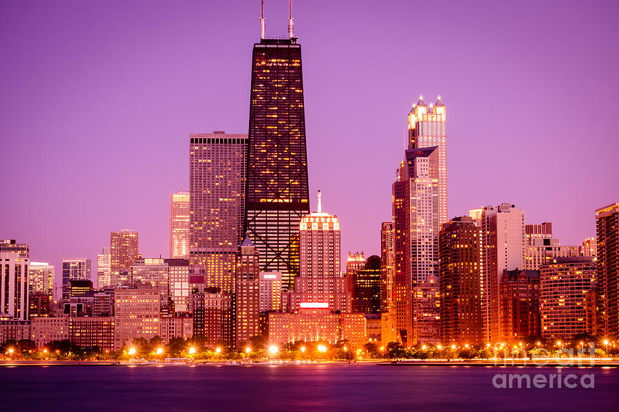 Picture Of Chicago Skyline By Night Photograph