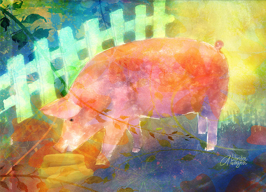 Pig In A Pen Mixed Media by Arline Wagner