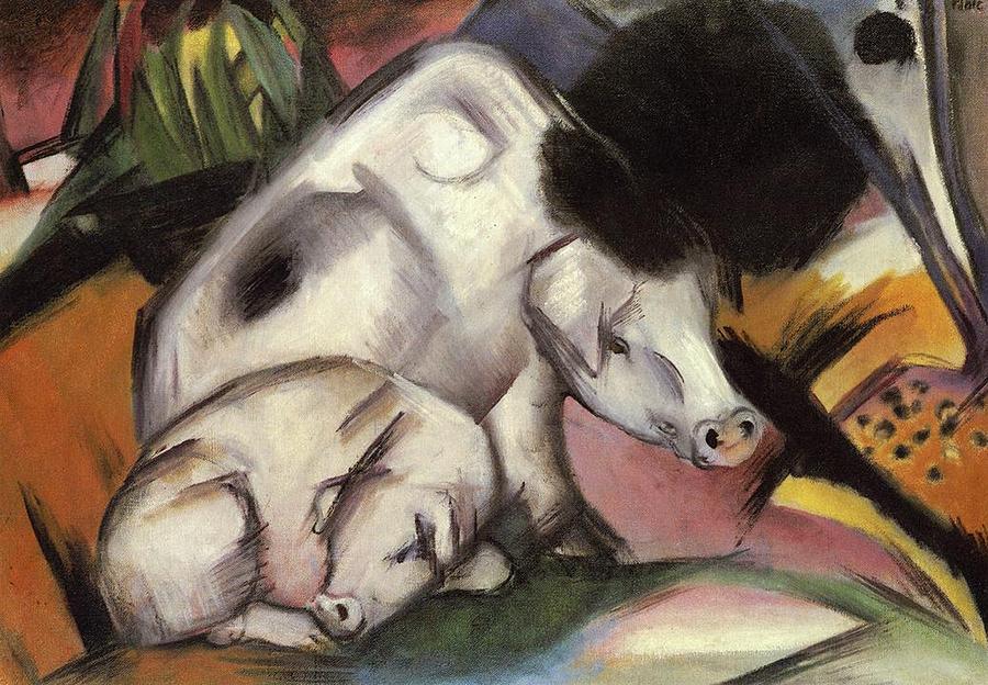 Franz Marc Painting - Pigs by Franz Marc