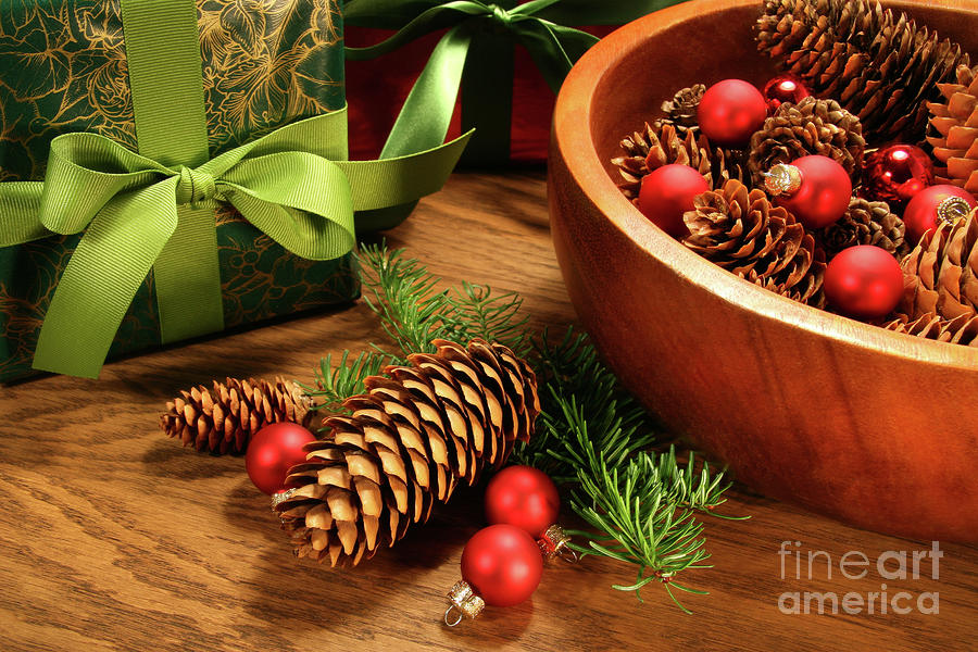 Christmas Photograph - Pine branches with gift tag  by Sandra Cunningham