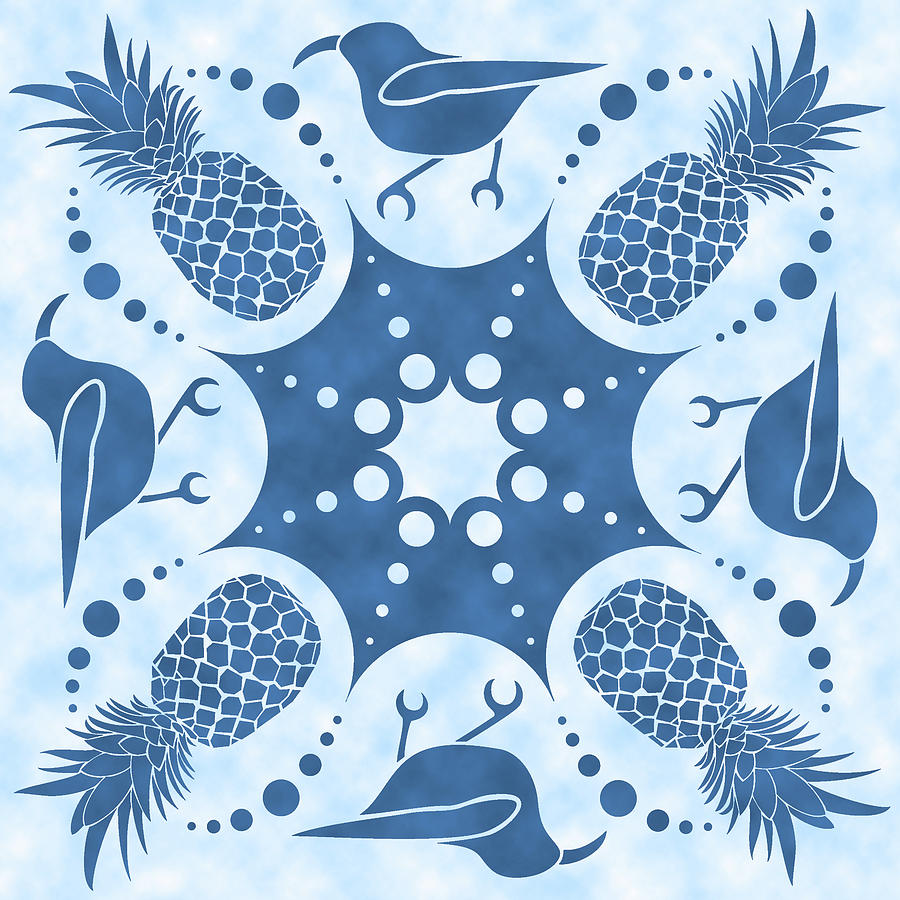 Pineapple and IIwi Hawaiian Quilt Block Digital Art by Alison Stein