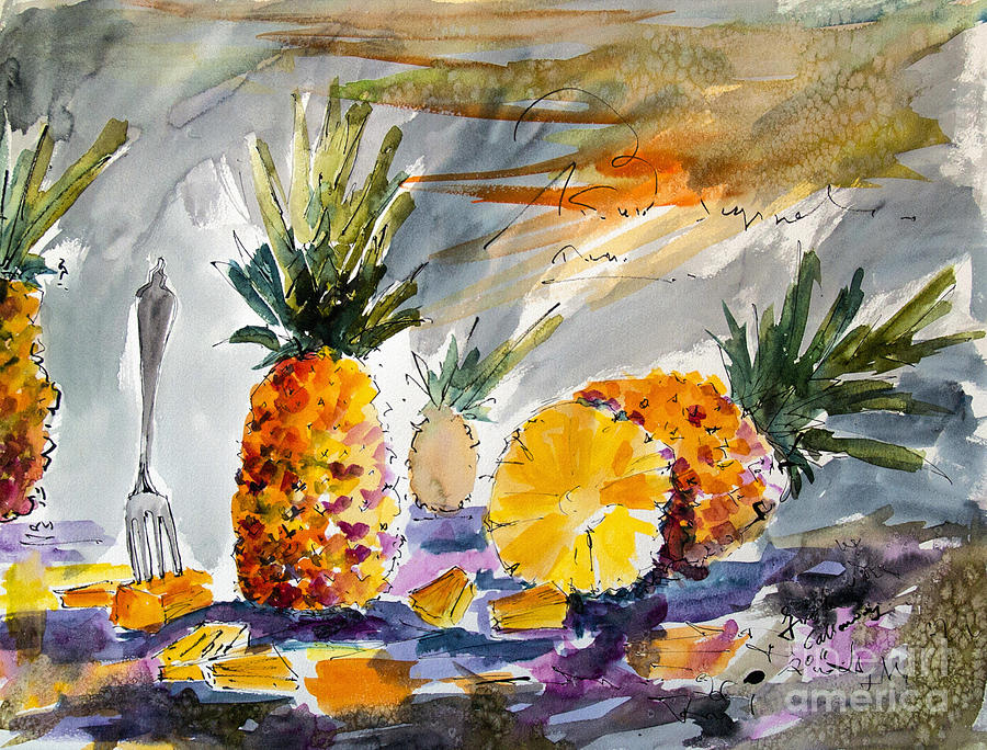 Pineapples Still Life Painting by Ginette Callaway