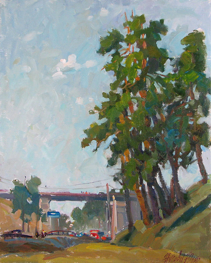 Pines at road Painting by Juliya Zhukova