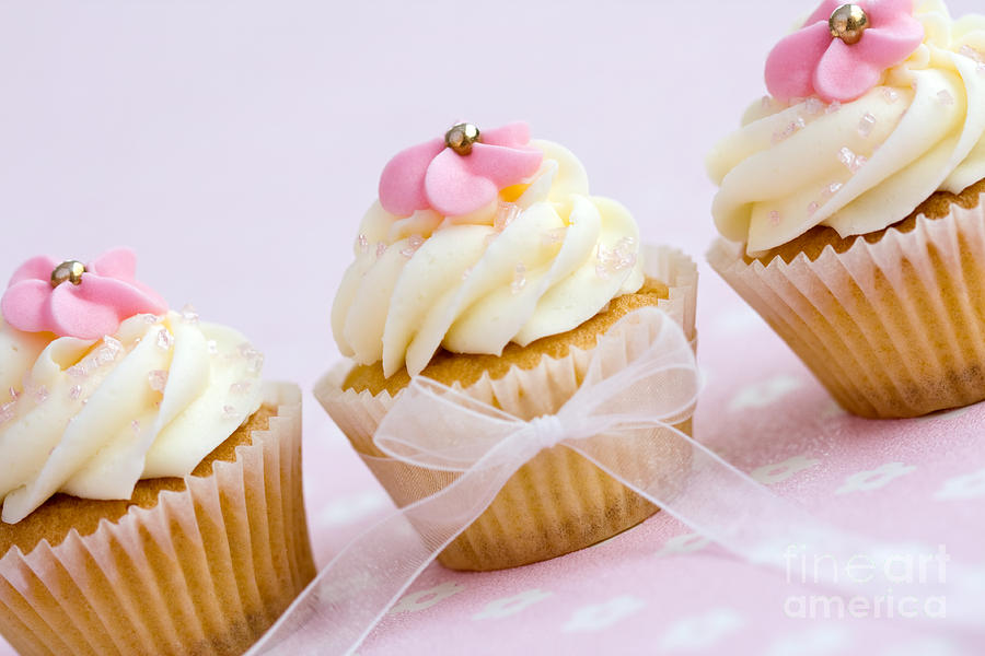 Cake Photograph - Pink and white cupcakes by Ruth Black