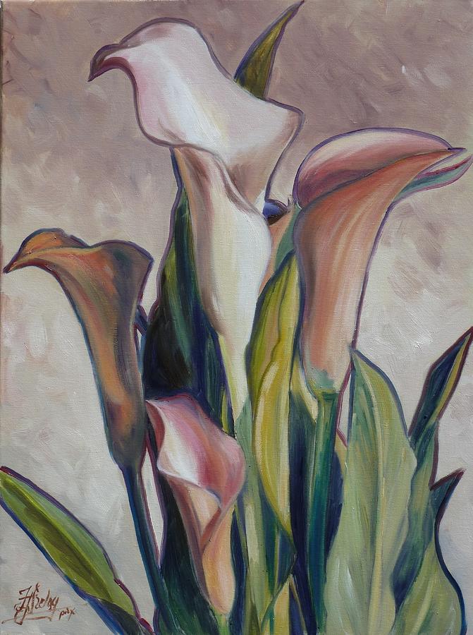 Pink calla lilies Painting by Irek Szelag