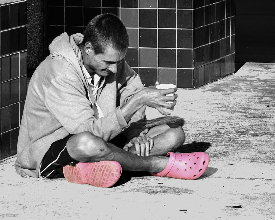 Homeless Man Photograph - Pink Crocks by Don Durfee